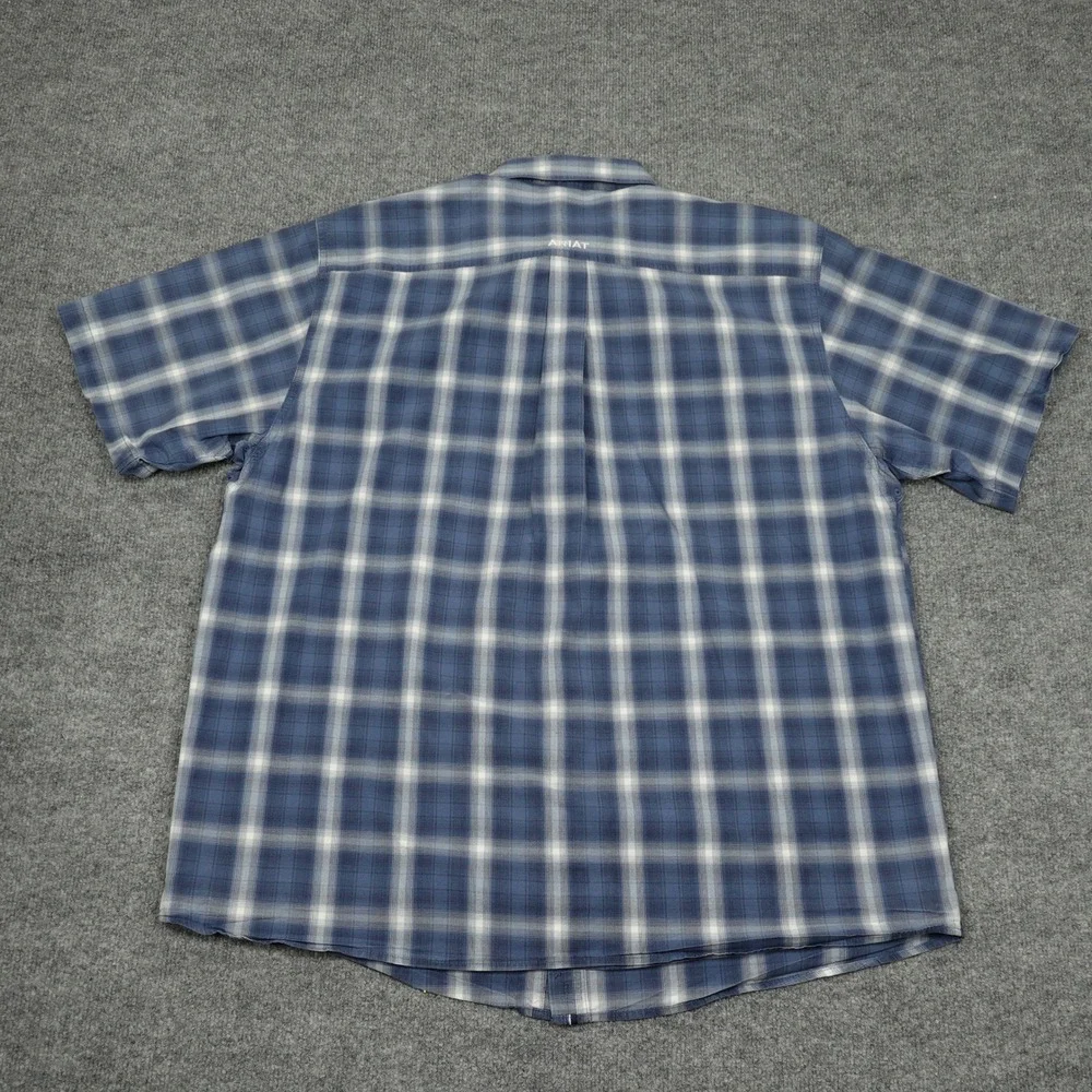 Ariat Shirt Mens XL Blue Plaid Pro Series Short Sleeve Button Down Western